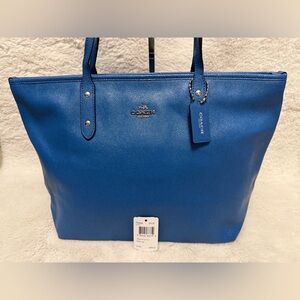 Coach Crossgrain City Zip Leather Tote in Lapis Blue/Silver